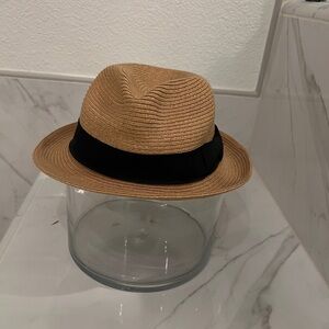 Aritzia Tan Straw Fedora with Black Band